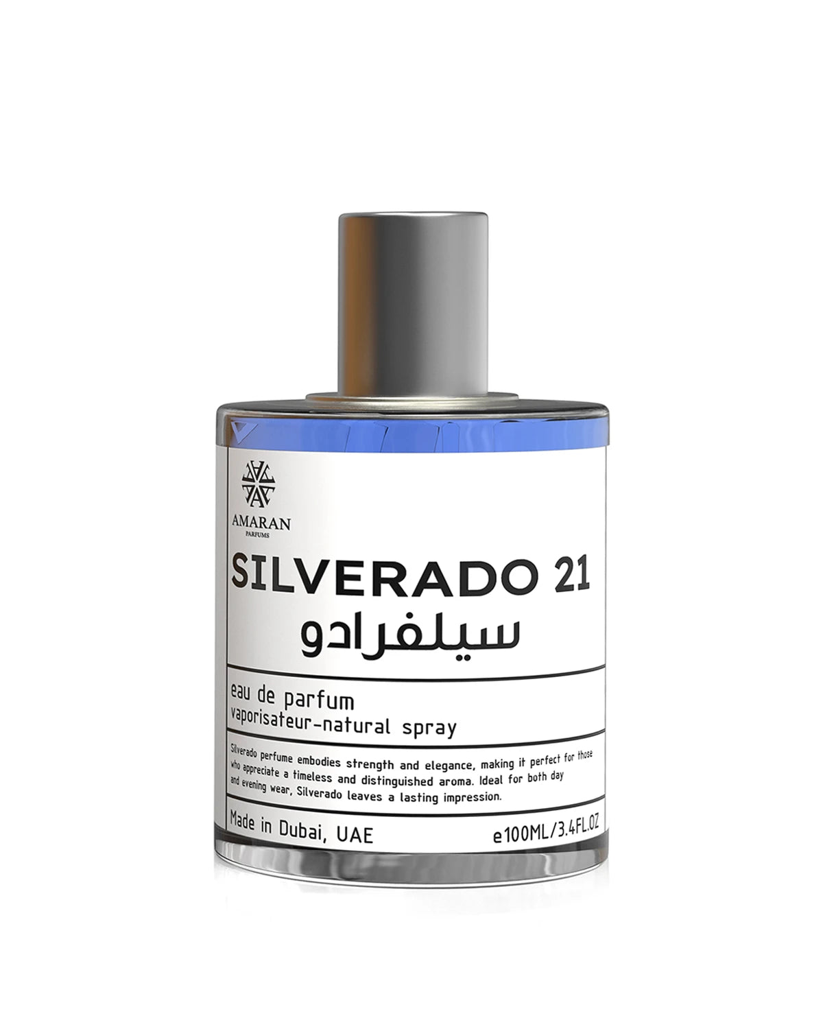 Amaran Silverado 21 Eau de Parfum for woman and men. A unisex perfume made in Dubai, UAE