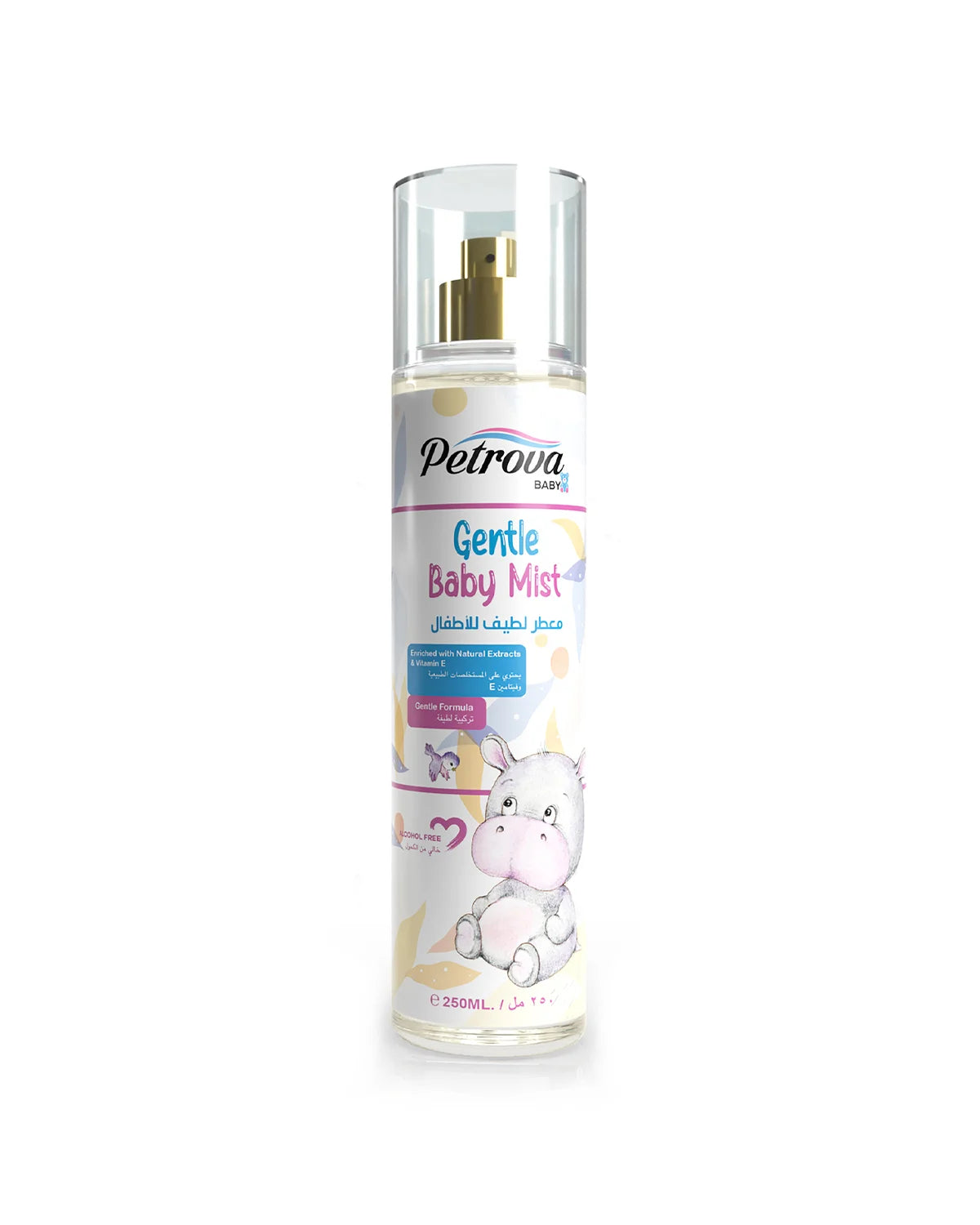 Petrova Gentle Baby Mist is enriched with natural extracts and vitamin E. Made with a soft alcohol-free formula that provides your baby’s skin, hair, and clothes with a lovely scent, which in turn keeps them smelling clean and fresh all day long. Cool baby mist. Made in Dubai, UAE.
