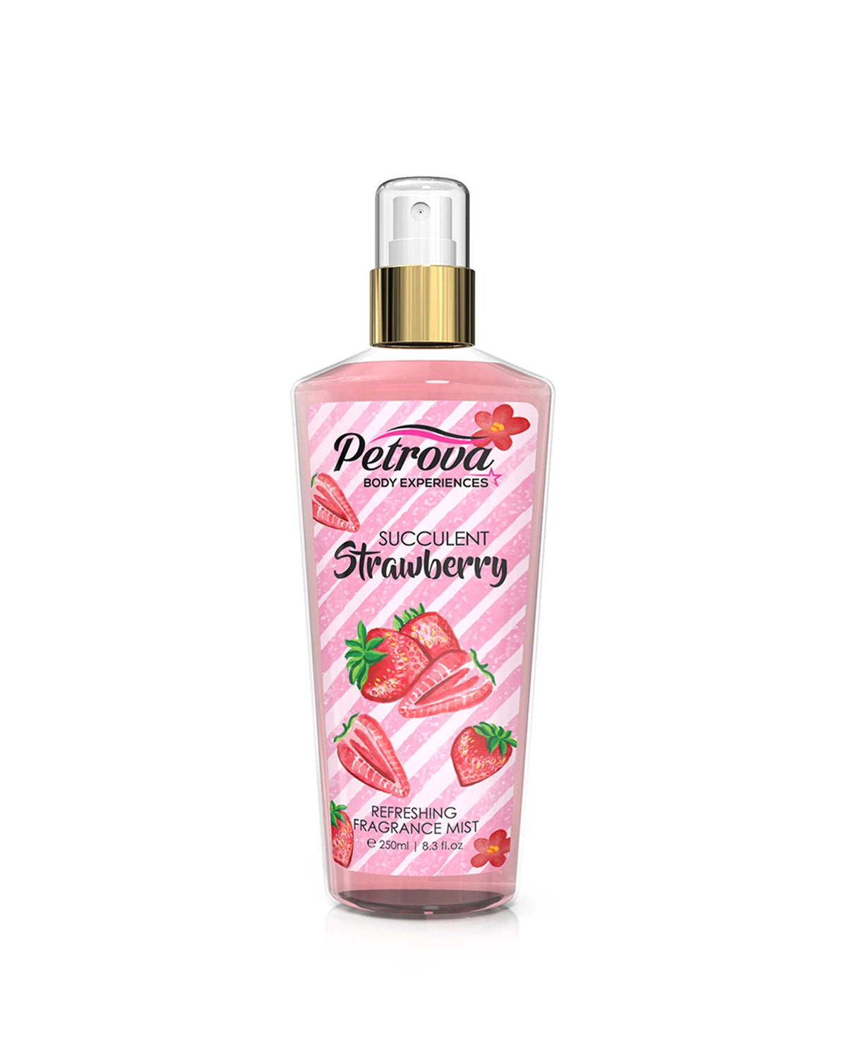 Petrova Succulent Strawberry Body Mist for women and men. A long-lasting fruity fragrance enriched with strawberry. Best body mist. Made in Dubai, UAE.