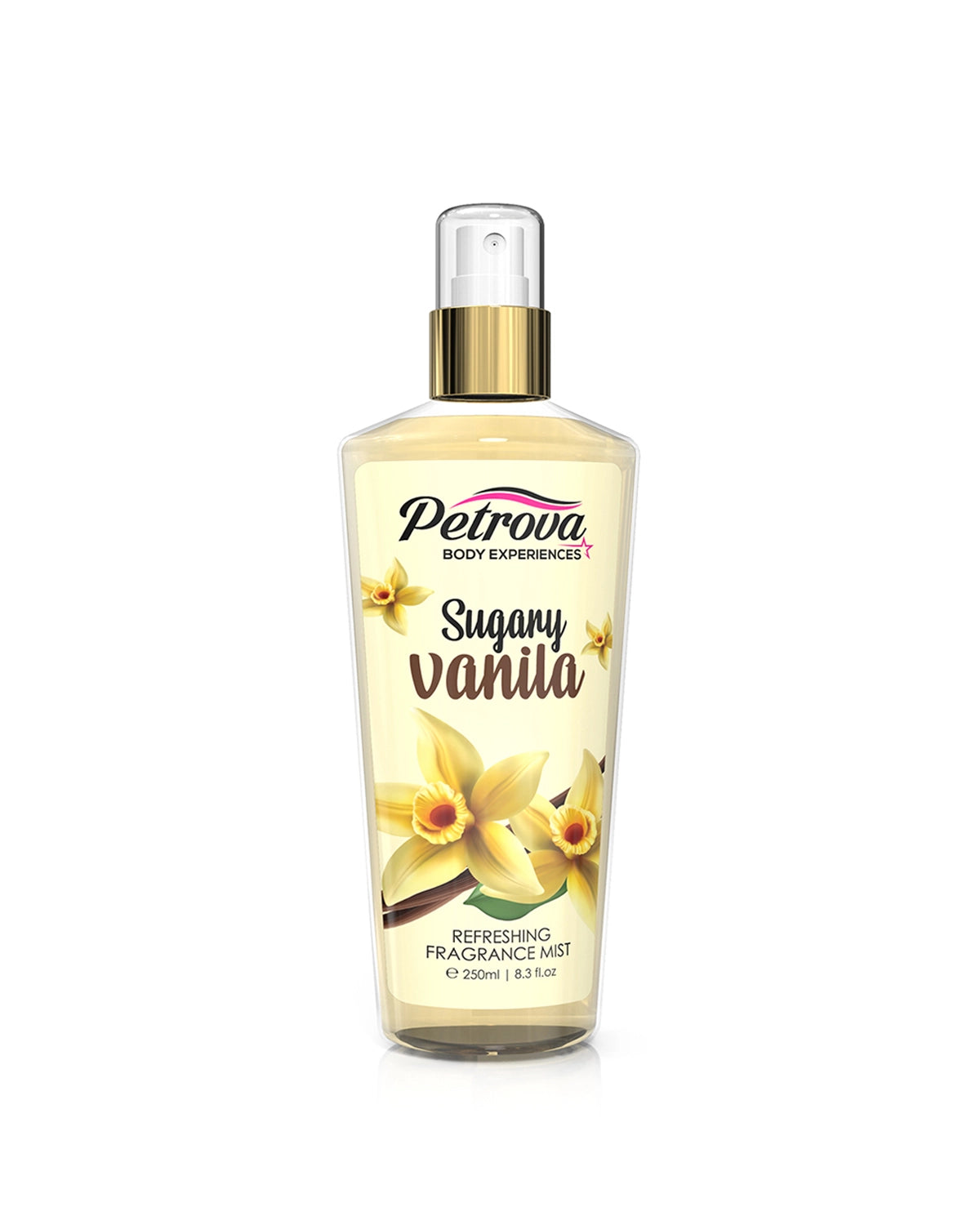 Petrova Sugary Vanila Body Mist for men and women. A long-lasting delicious blend of sweet vanilla to tickle your senses. Victoria secret scents. Made in Dubai, UAE.