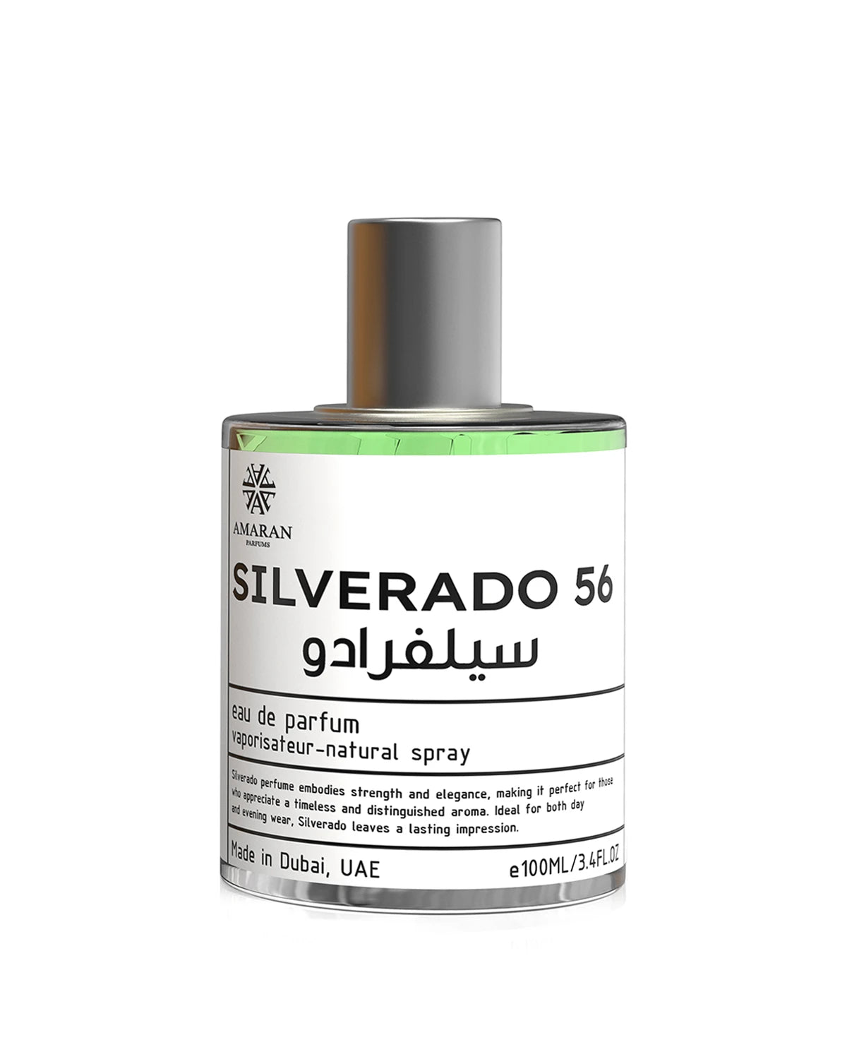 Amaran Silverado 56 Eau de Parfum for woman and men. A unisex perfume made in Dubai, UAE