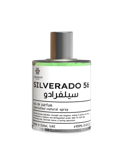 Amaran Silverado 56 Eau de Parfum for woman and men. A unisex perfume made in Dubai, UAE