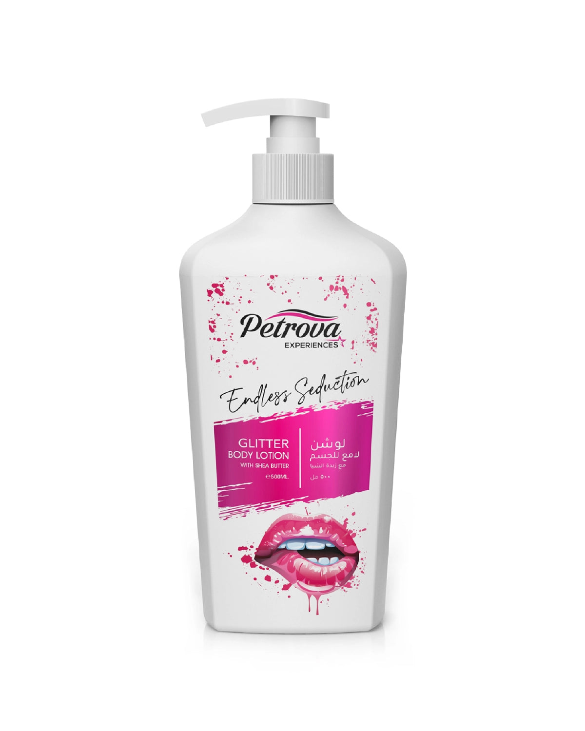 Petrova Endless Seduction Glitter Body Lotion for women and men. Shimmer body lotion enriched with shea butter and natural extracts. Its moisturizing formula softens the skin and provides a natural, healthy sun-kissed glow. For people with dry and sensitive skin. Victoria secret shimmer lotion. Made in Dubai, UAE.
