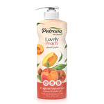 Petrova Lovely Peach Shower Gel for women and men. Fragrant shower gel with natural extracts. Peach infused formula and long-lasting fragrance. It keeps the skin refreshed and gives a natural shine. For people with dry, and sensitive skin. Body wash. Made in Dubai, UAE.