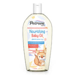 Petrova Nourishing Baby Oil is enriched with natural oils and vitamin E. Enriched with naturals oils and vitamin E, which moisturize the skin and prevent dryness. Baby oil for skin. Baby oil johnson. Baby oil for skin. Made in Dubai, UAE.