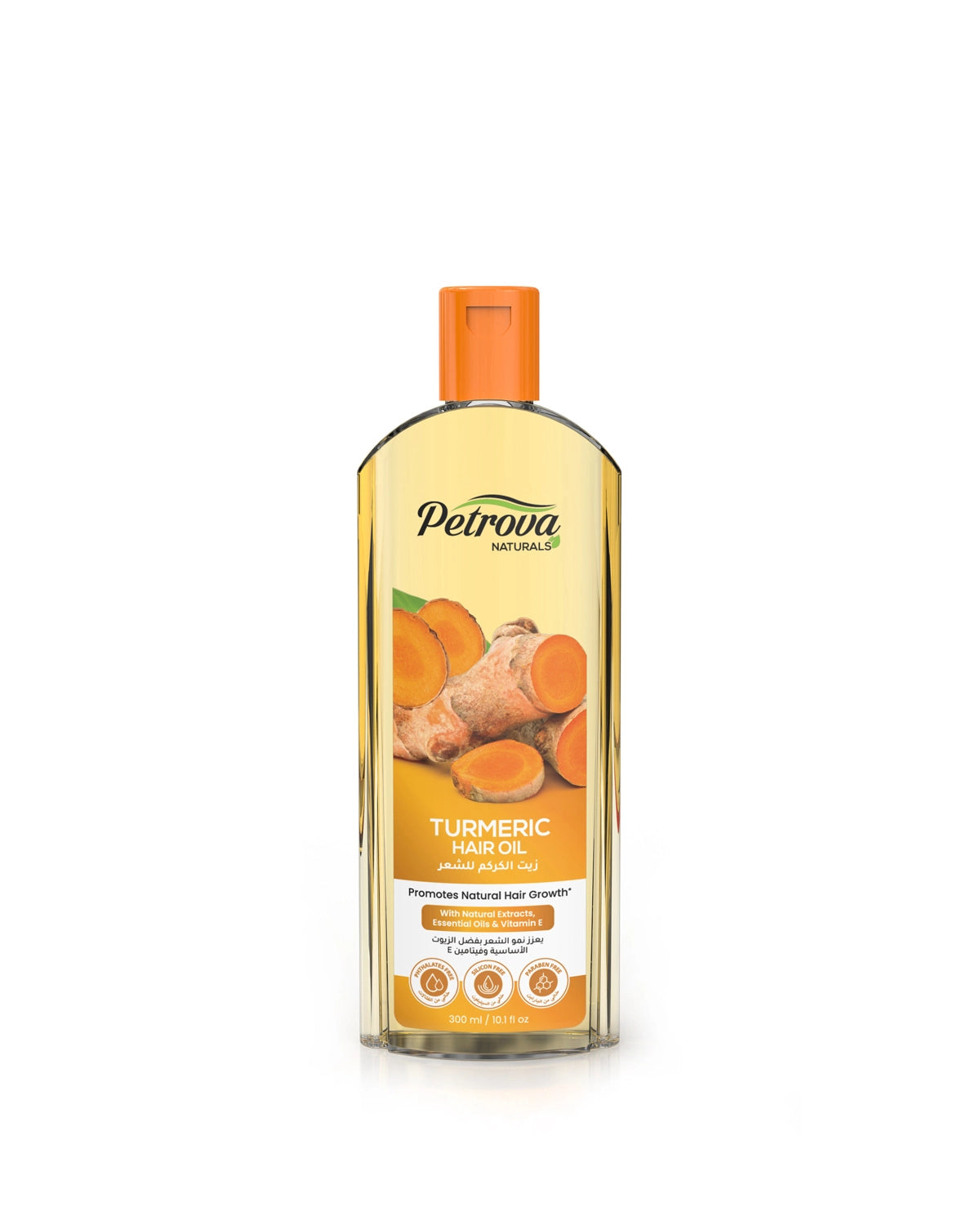 Petrova Turmeric Hair Oil for women and men. Infused with natural extracts, benefits of turmeric, essential oils, and vitamin E. It promotes natural hair growth and boosts hair follicles. For people with dry and itchy scalps. Hair oil for brittle hair. Hair Oil growth. Cosmo hair oil. Made in Dubai, UAE.