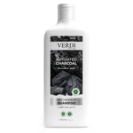 Verdi Charcoal Anti-Dandruff Shampoo for women and men. Infused with the benefits of activated charcoal and natural extracts. Fights dandruff and deeply cleans the scalp. Reduce itchiness for people with dandruff. Shampoo for dandruff. Made in Dubai, UAE.